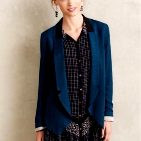 Anthropologie Cartonnier Teal Llama Lined Textured Blazer XS - Picture 1 of 5